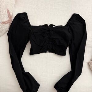 American Threads Black Ruched Crop Top